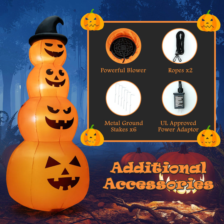 8 Feet Inflatable Halloween Pumpkins Stack with Built-in LED Lights