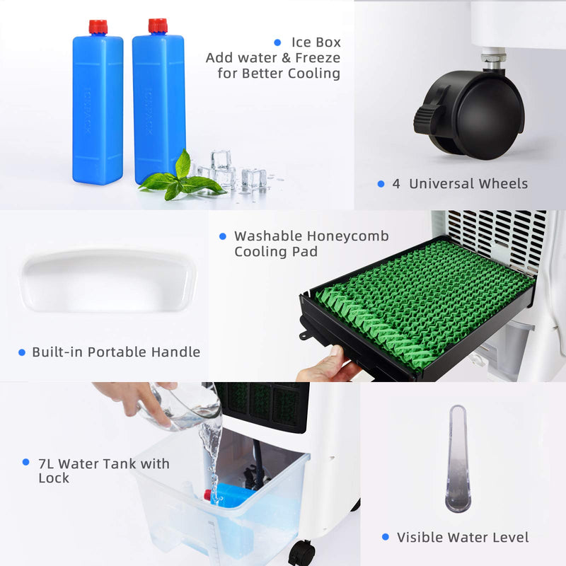 Evaporative Portable Air Cooler Fan Humidifier with Remote Control for Home and Office