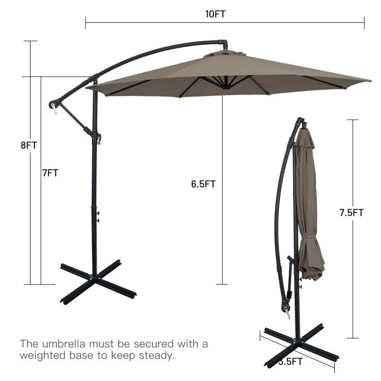 10 Feet Offset Umbrella with 8 Ribs Cantilever and Cross Base