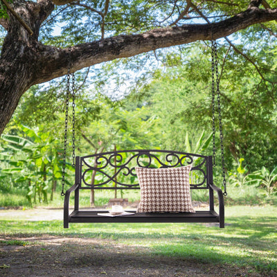 Outdoor 2-Person Metal Porch Swing Chair with Chains