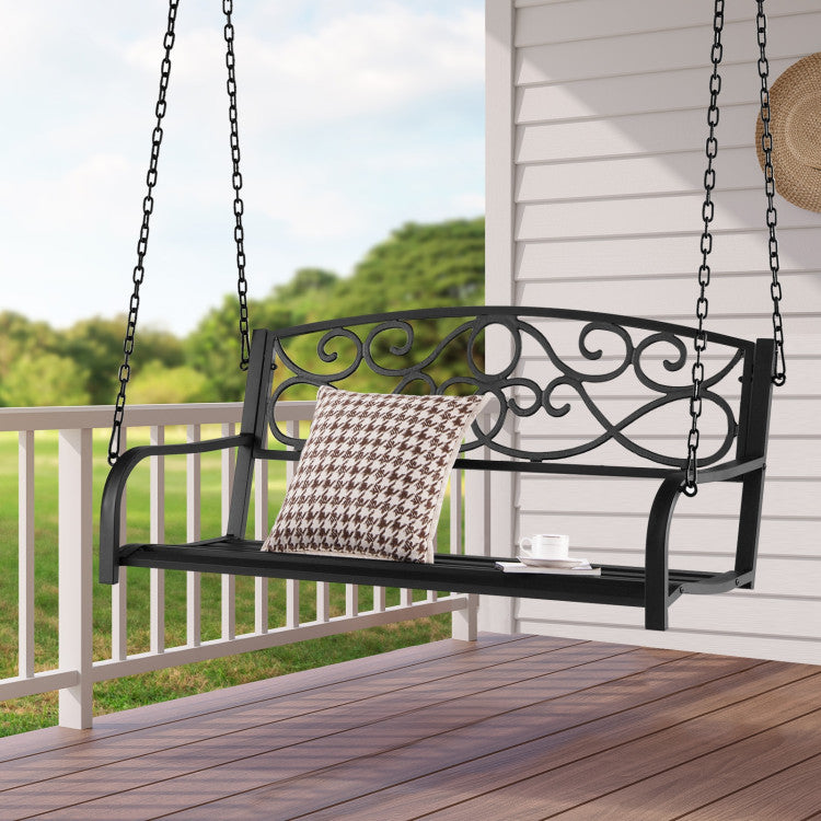 Outdoor 2-Person Metal Porch Swing Chair with Chains