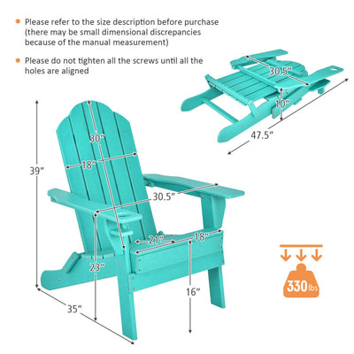 Foldable Weather Resistant Patio Chair with Built-in Cup Holder Turquoise