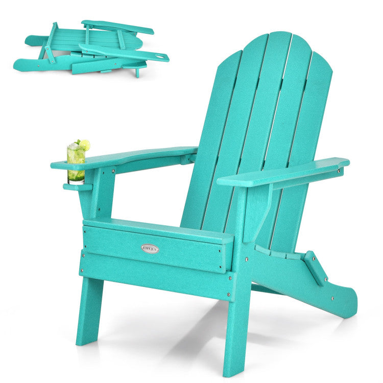 Foldable Weather Resistant Patio Chair with Built-in Cup Holder Turquoise