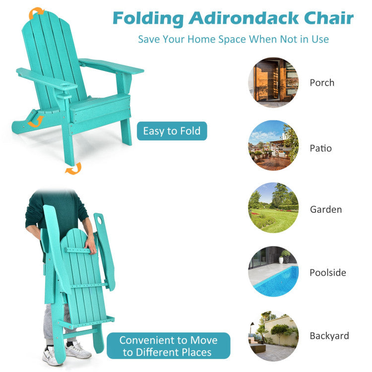 Foldable Weather Resistant Patio Chair with Built-in Cup Holder Turquoise