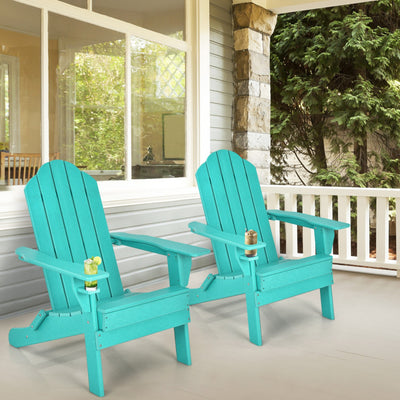 Foldable Weather Resistant Patio Chair with Built-in Cup Holder Turquoise