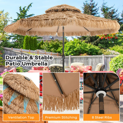 10 Feet Hawaiian Style Solar Lighted Thatched Tiki Patio Umbrella