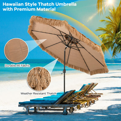 10 Feet Hawaiian Style Solar Lighted Thatched Tiki Patio Umbrella