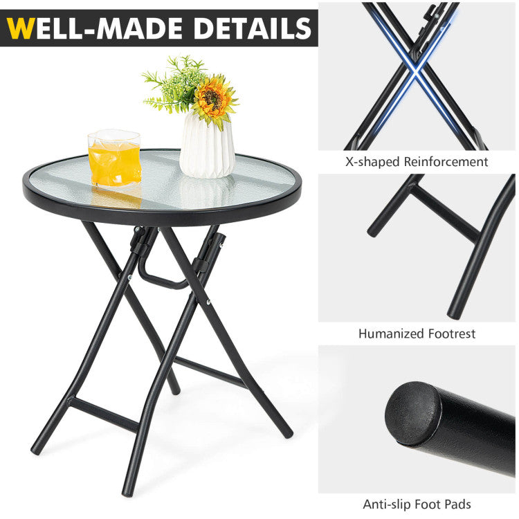 Patio Side Table with Tempered Glass Tabletop