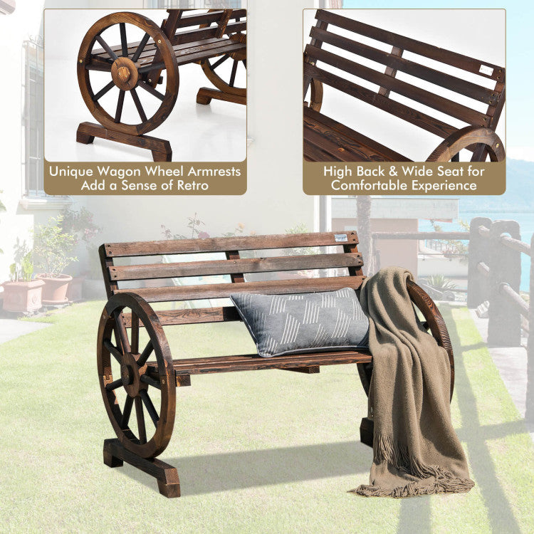 2-Person Outdoor Wooden Wagon Wheel Garden Bench