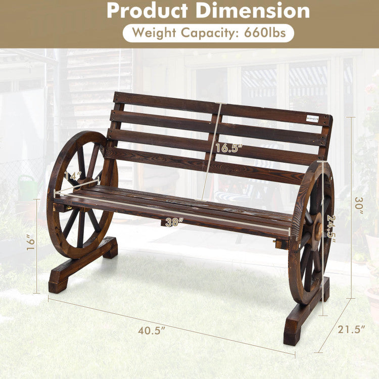 2-Person Outdoor Wooden Wagon Wheel Garden Bench