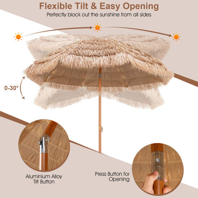 7.2 Feet Patio Thatched Tiki Umbrella Hawaiian Hula Beach Umbrella