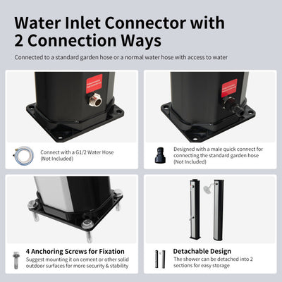 7.2 Feet 9.3 Gallon Solar Heated Shower with Adjustable Head and Foot Tap