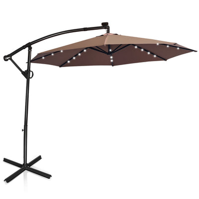 10 Feet 360° Rotation Solar Powered LED Patio Offset Umbrella without Weight Base