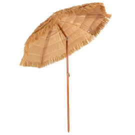 6.5 Feet Portable Thatched Tiki Beach Umbrella with Adjustable Tilt for Poolside and Backyard