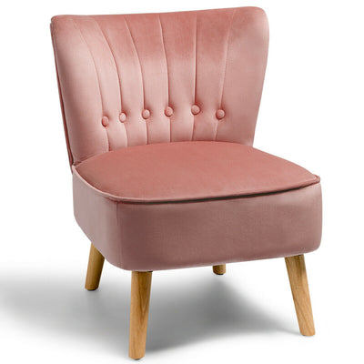 Modern Armless Velvet Accent Chair with Button Tufted and Wood Legs