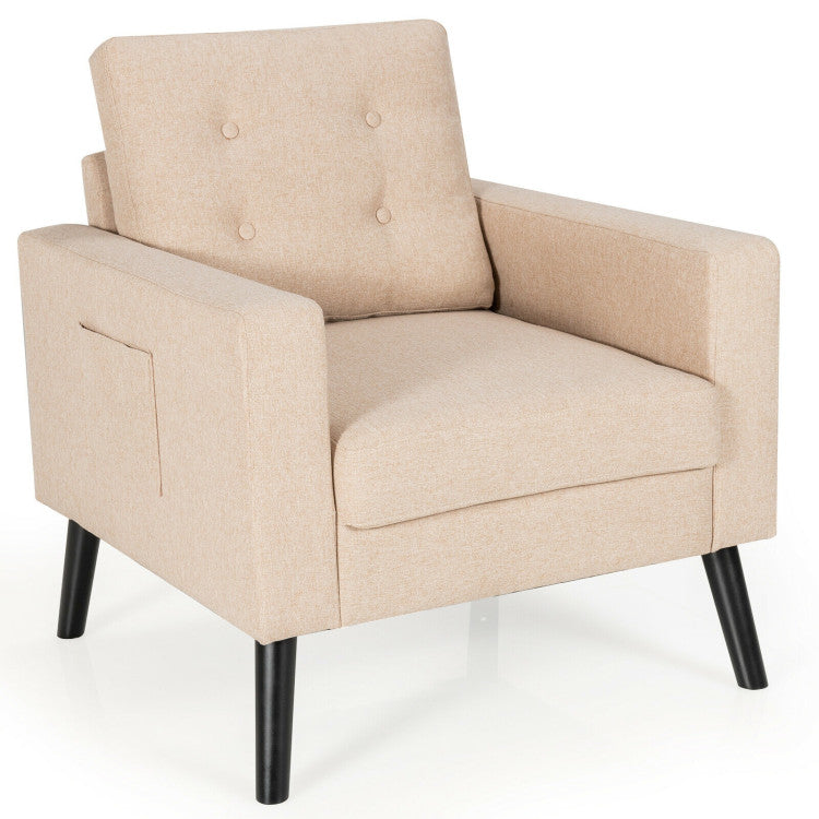 Mid-Century Upholstered Armchair Club Chair with Rubber Wood Legs