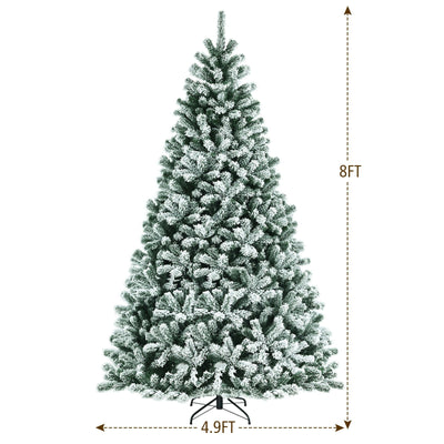 6'/ 7' /8' Pre-lit Snow Flocked Hinged Christmas Tree with Metal Stand