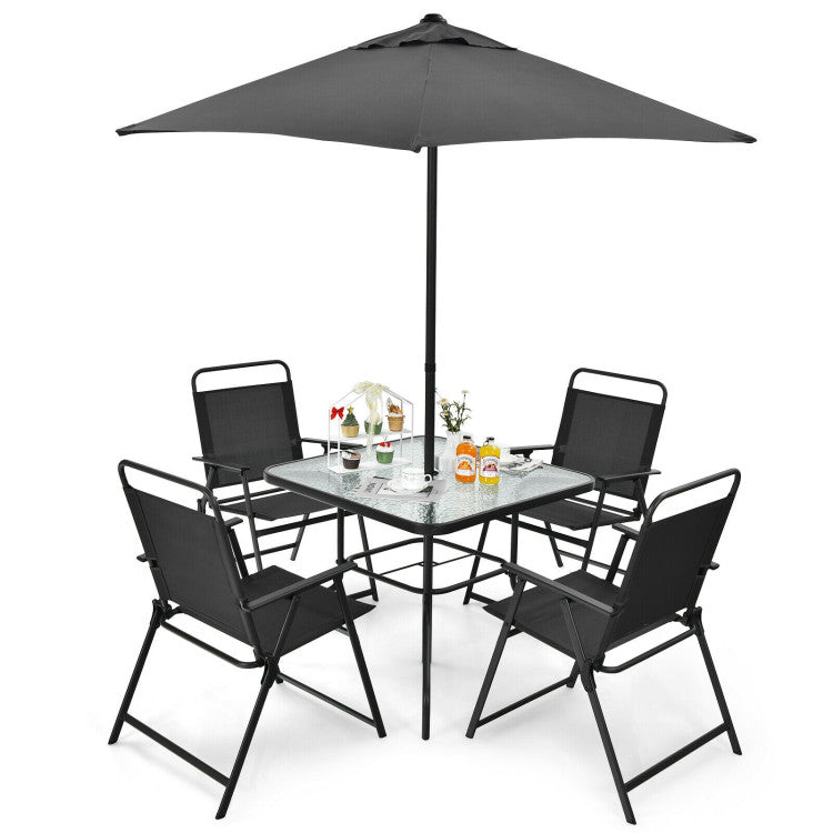 6 Pieces Patio Dining Set with Umbrella