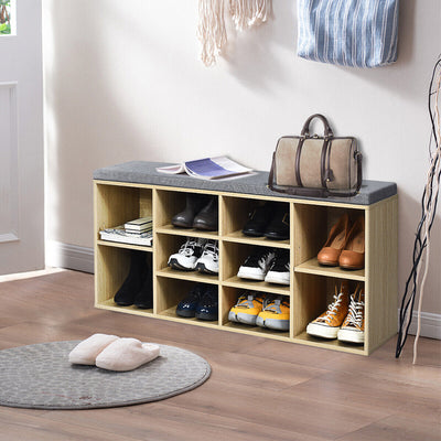 10-Cube Organizer Entryway Padded Shoe Storage Bench