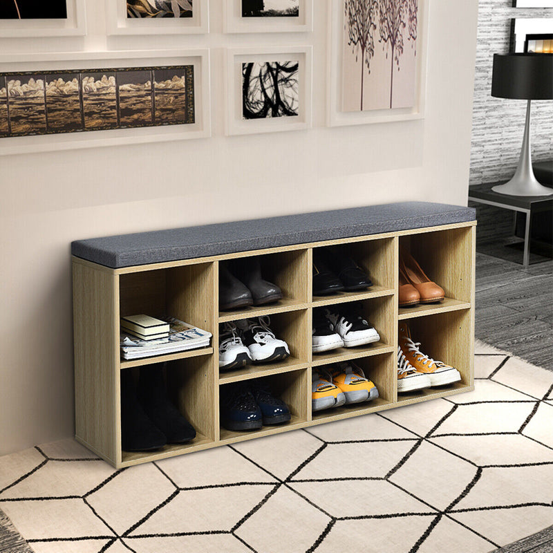 10-Cube Organizer Entryway Padded Shoe Storage Bench