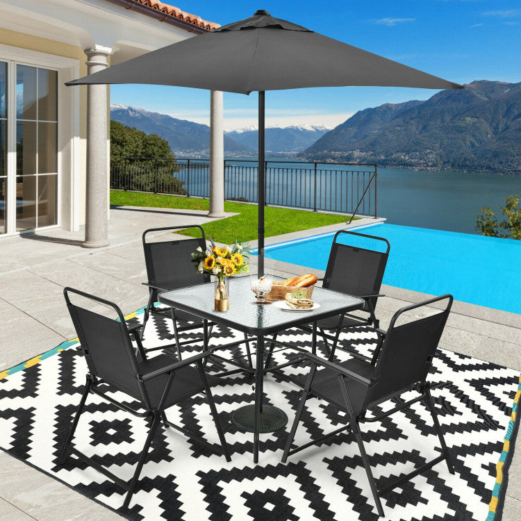 6 Pieces Patio Dining Set with Umbrella