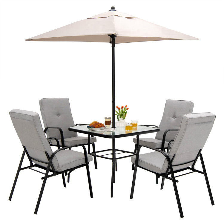 35 Inch Patio Dining Square Tempered Glass Table with Umbrella Hole