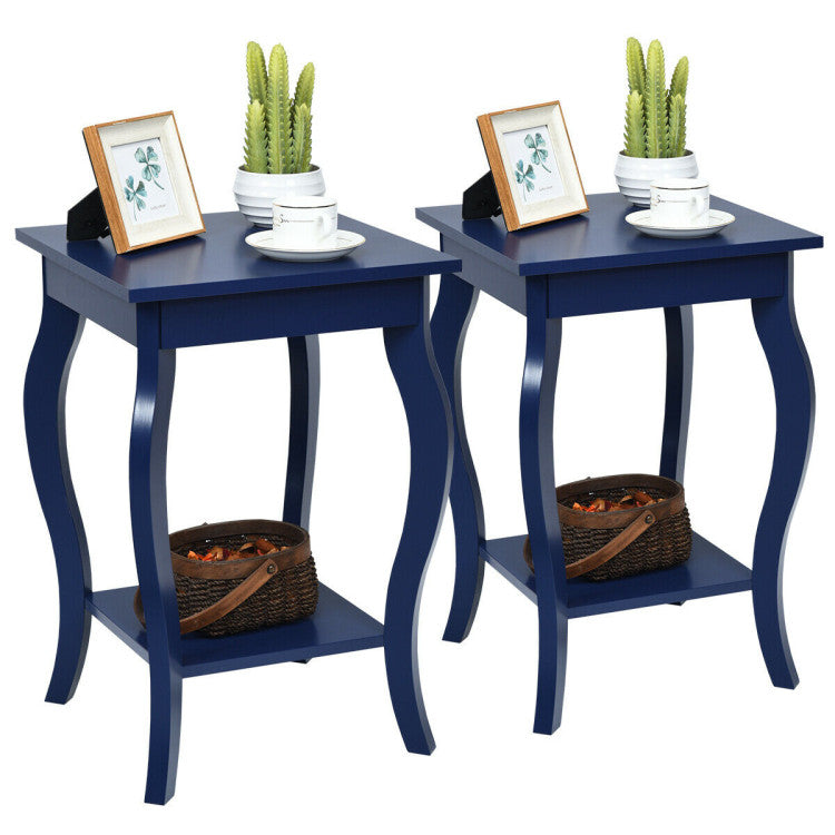 Set of 2 Side Table End Table Night Stand with Shelf