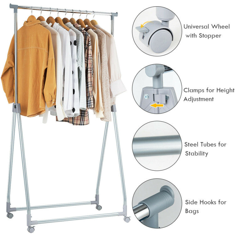 Extendable Foldable Heavy Duty Clothing Rack with Hanging Rod