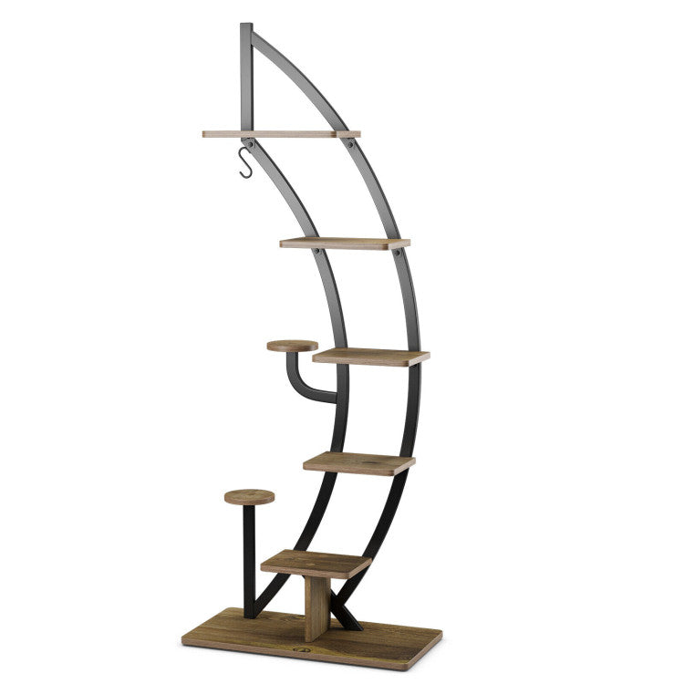 6-Tier 9 Potted Metal Plant Stand Holder Display Shelf with Hook