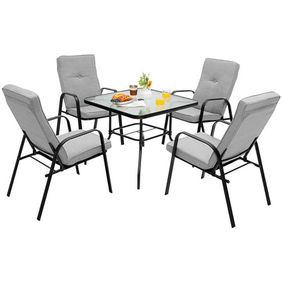 35 Inch Patio Dining Square Tempered Glass Table with Umbrella Hole