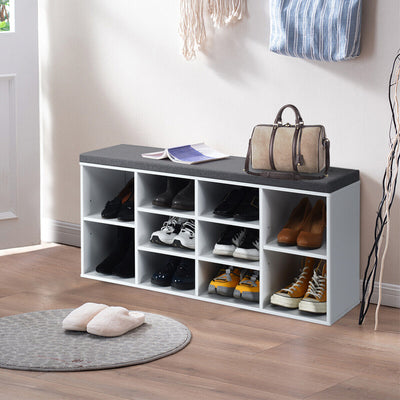 10-Cube Organizer Entryway Padded Shoe Storage Bench