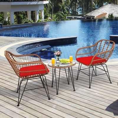 3 Pcs Patio Rattan Bistro Set with Cushion