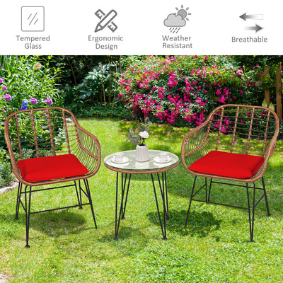 3 Pcs Patio Rattan Bistro Set with Cushion