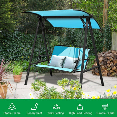 2 Person Patio Swing with Weather Resistant Glider and Adjustable Canopy