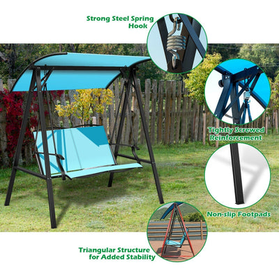 2 Person Patio Swing with Weather Resistant Glider and Adjustable Canopy