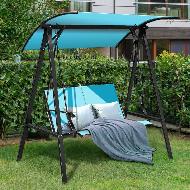 2 Person Patio Swing with Weather Resistant Glider and Adjustable Canopy