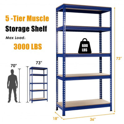 5-Tier Steel Storage Shelve for Home Office Garage--Blue