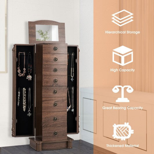 7 Drawers Retro Standing Wood Jewelry Cabinet