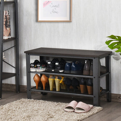 3-Tier Shoe Rack Industrial Shoe Bench with Storage Shelves