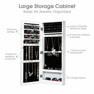 Wall Mounted Mirrored Storage Jewelry Cabinet