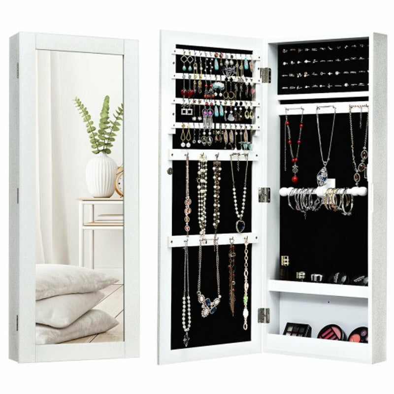 Wall Mounted Mirrored Storage Jewelry Cabinet