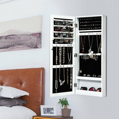 Wall Mounted Mirrored Storage Jewelry Cabinet