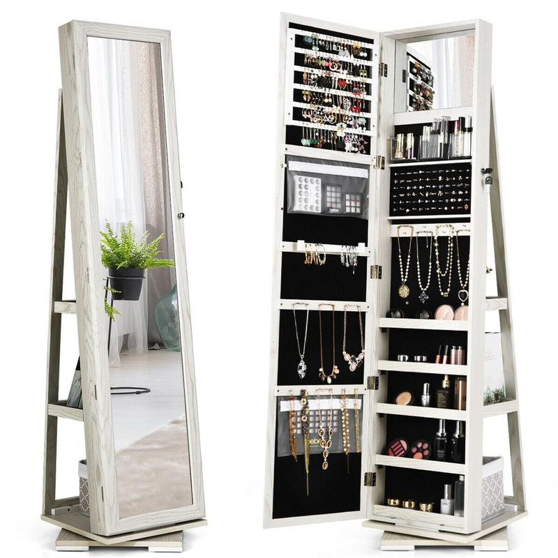 360¡ã Rotatable Armoire 2-in-1 Lockable Mirrored Jewelry Cabinet