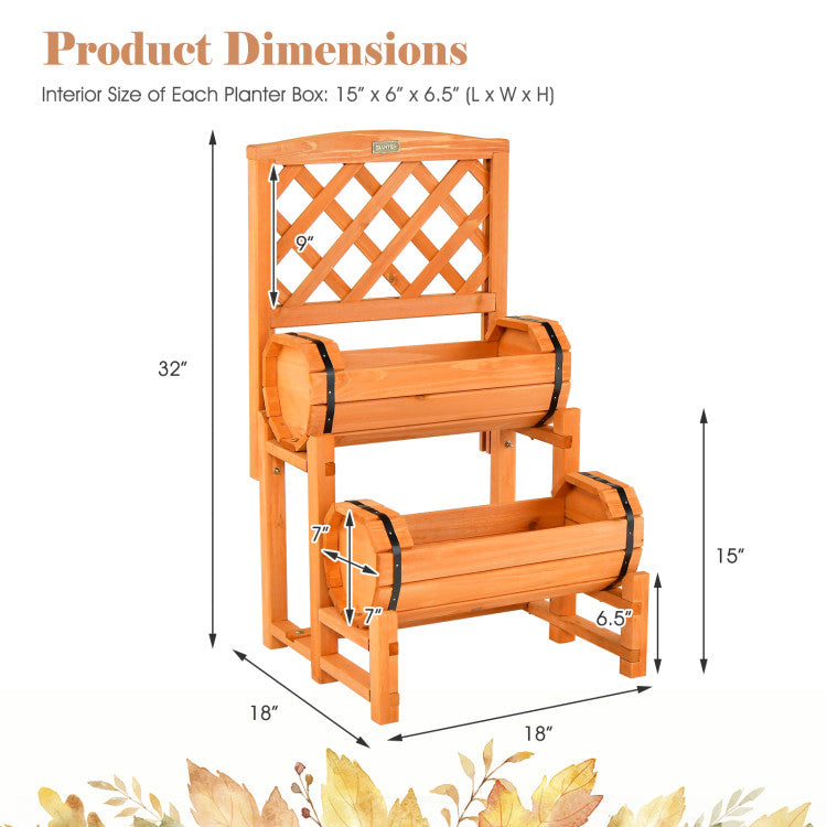 2-Tier Raised Garden Bed with 2 Cylindrical Planter Boxes and Trellis