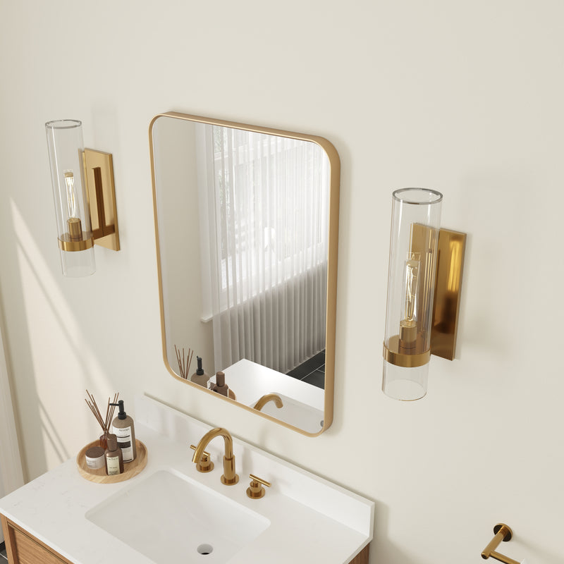 24-in W x 32-in H Brushed Gold Rectangular Framed Bathroom Vanity Mirror