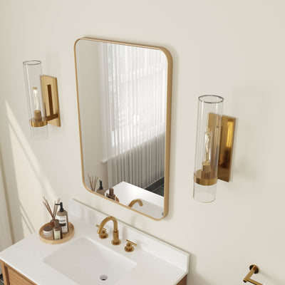 24-in W x 36-in H Brushed Gold Rectangular Framed Bathroom Vanity Mirror