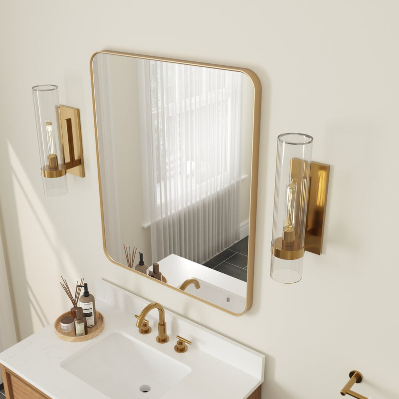 30-in W x 36-in H Brushed Gold Rectangular Framed Bathroom Vanity Mirror