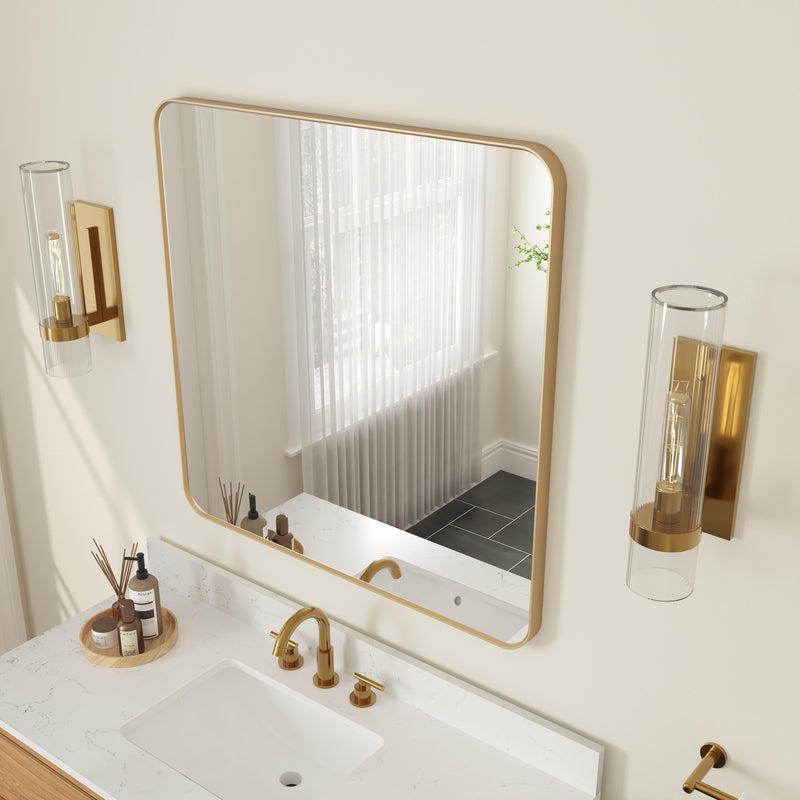 36-in W x 36-in H Brushed Gold Rectangular Framed Bathroom Vanity Mirror