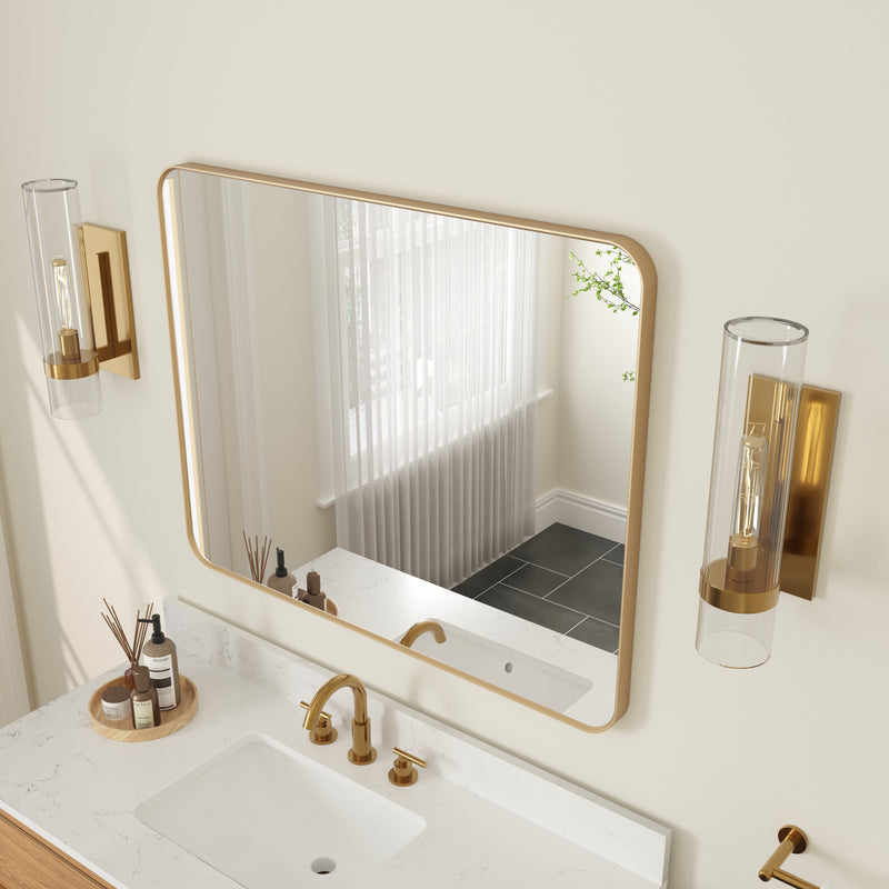 40-in W x 32-in H Brushed Gold Rectangular Framed Bathroom Vanity Mirror