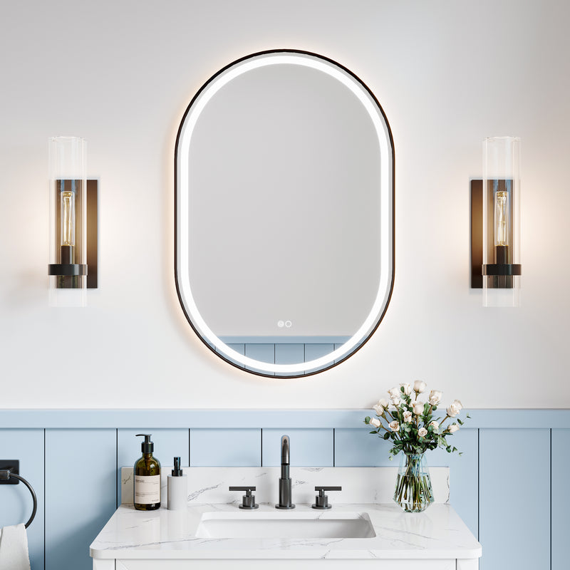 24 in. W x 36 in. H Oval Framed LED Wall-Mounted Bathroom Vanity Mirror Matte Black